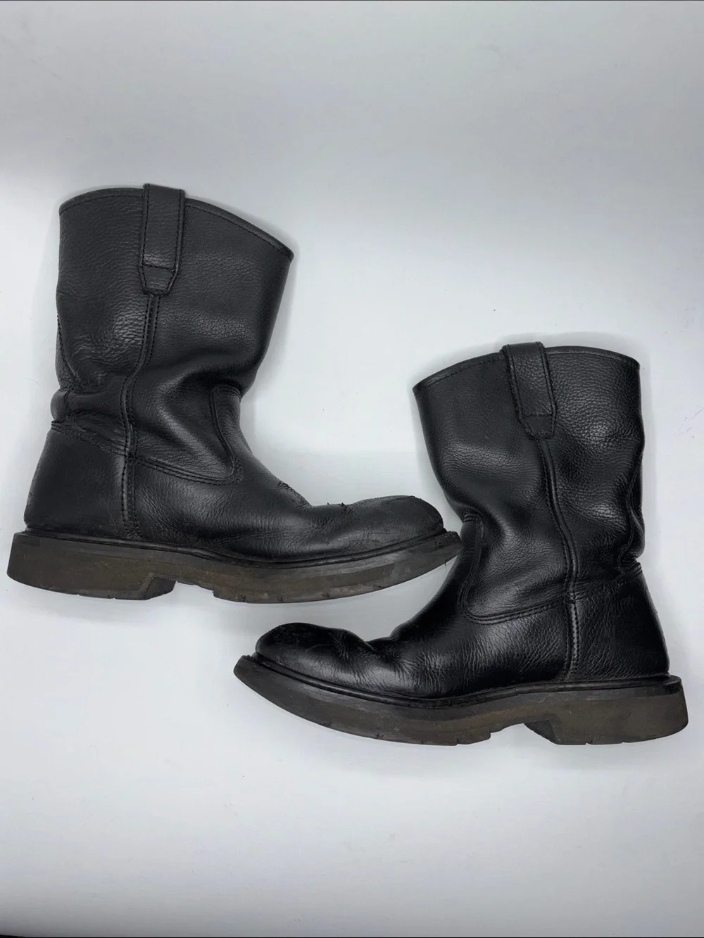Wolverine Men’s Size 9.5M Black Leather Pull-On Work Boot Mid-Calf Round Toe